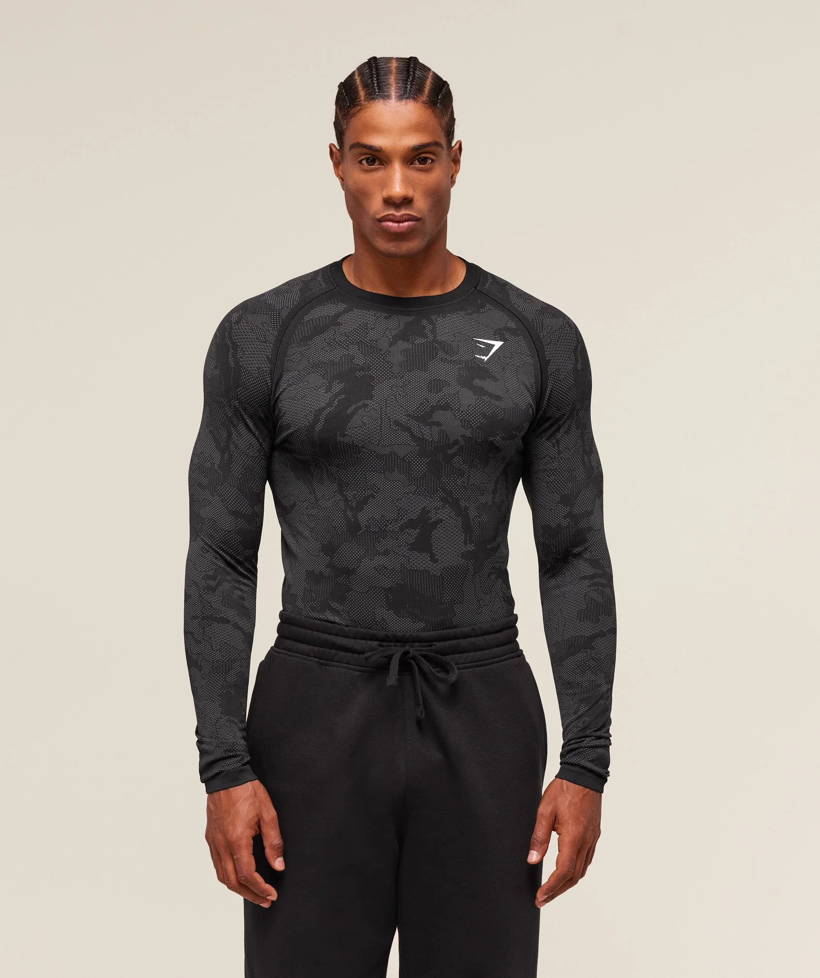 geo seamless long sleeve t shirt (black grey)