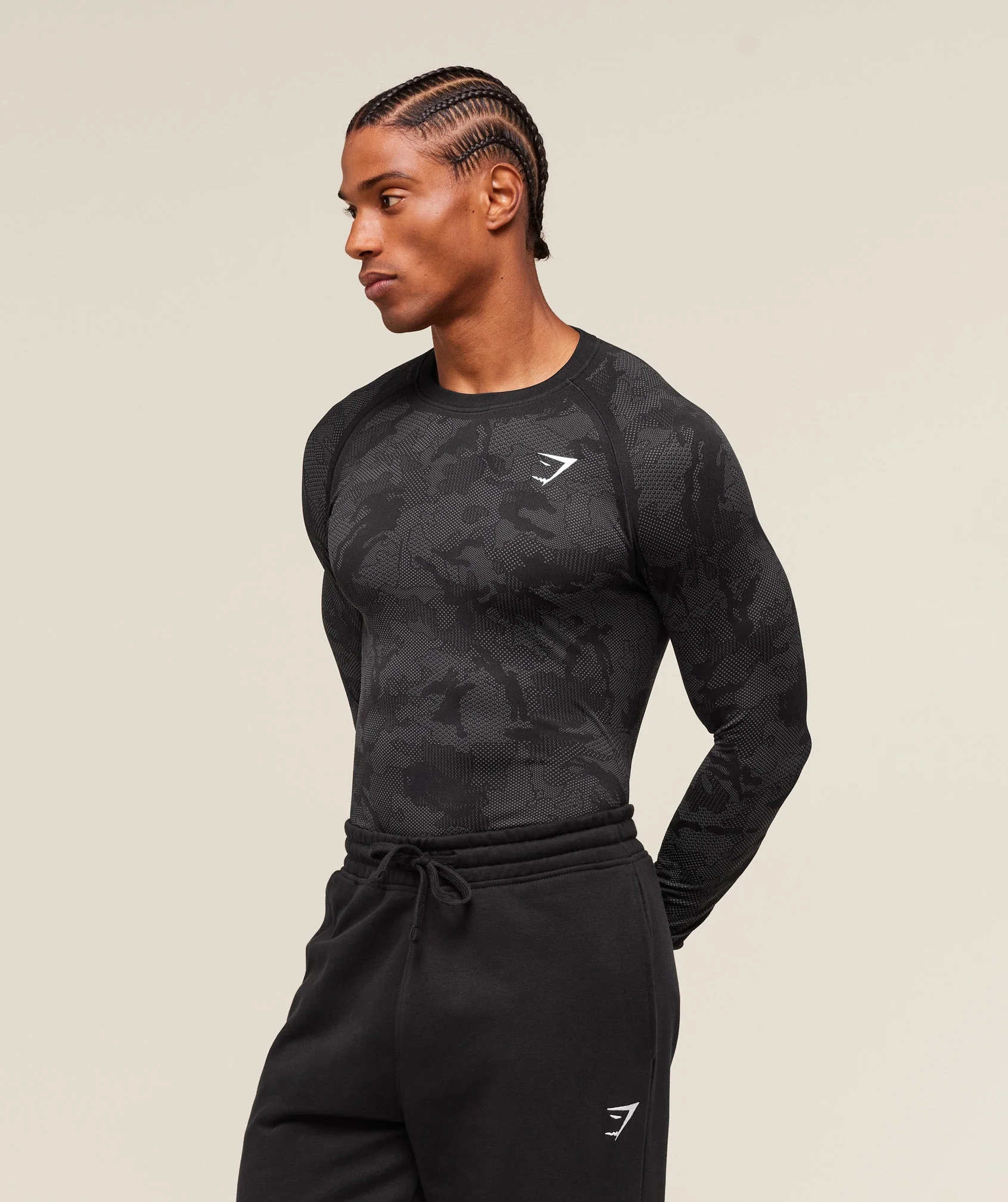 geo seamless long sleeve t shirt (black grey)
