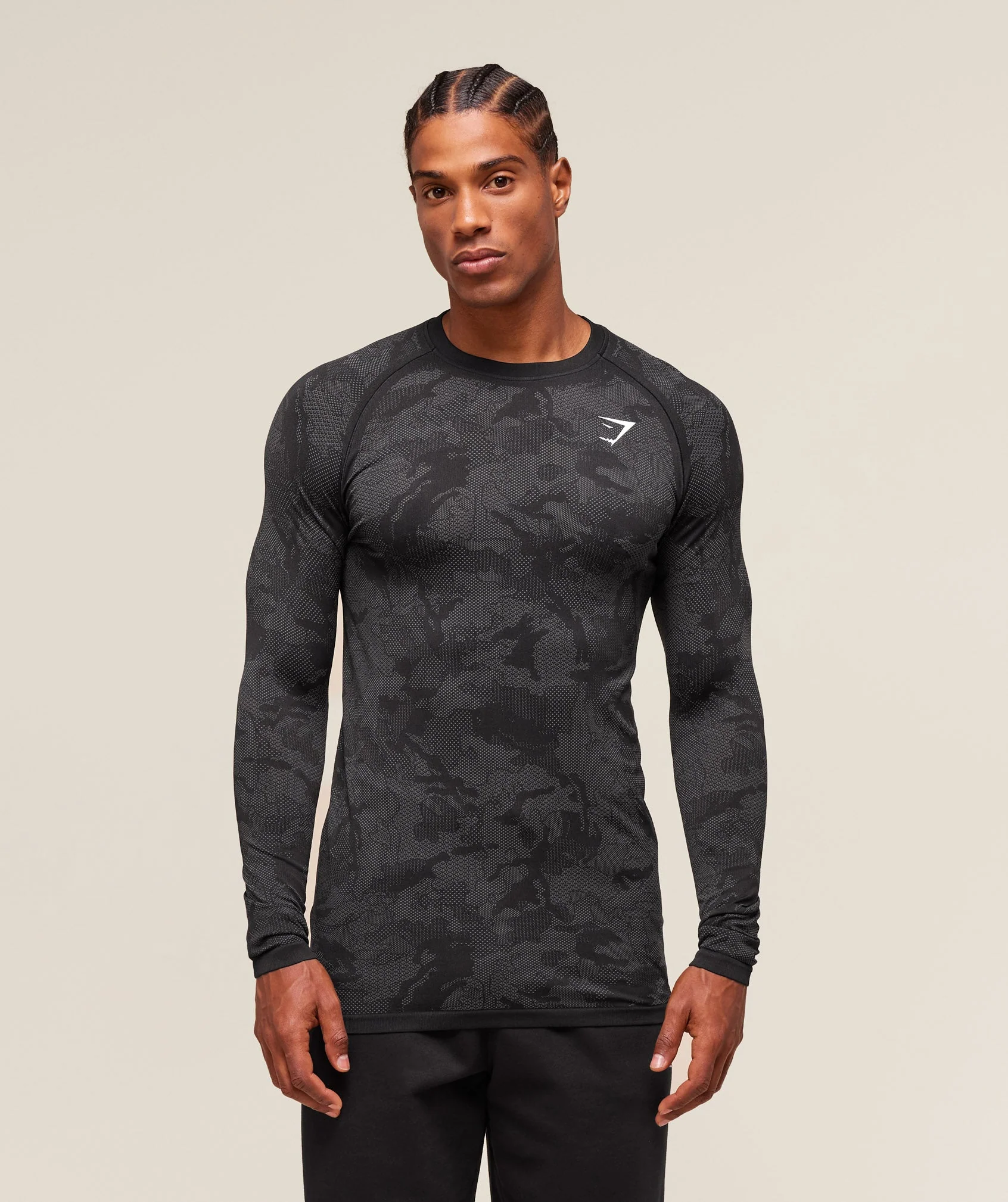 geo seamless long sleeve t shirt (black grey)