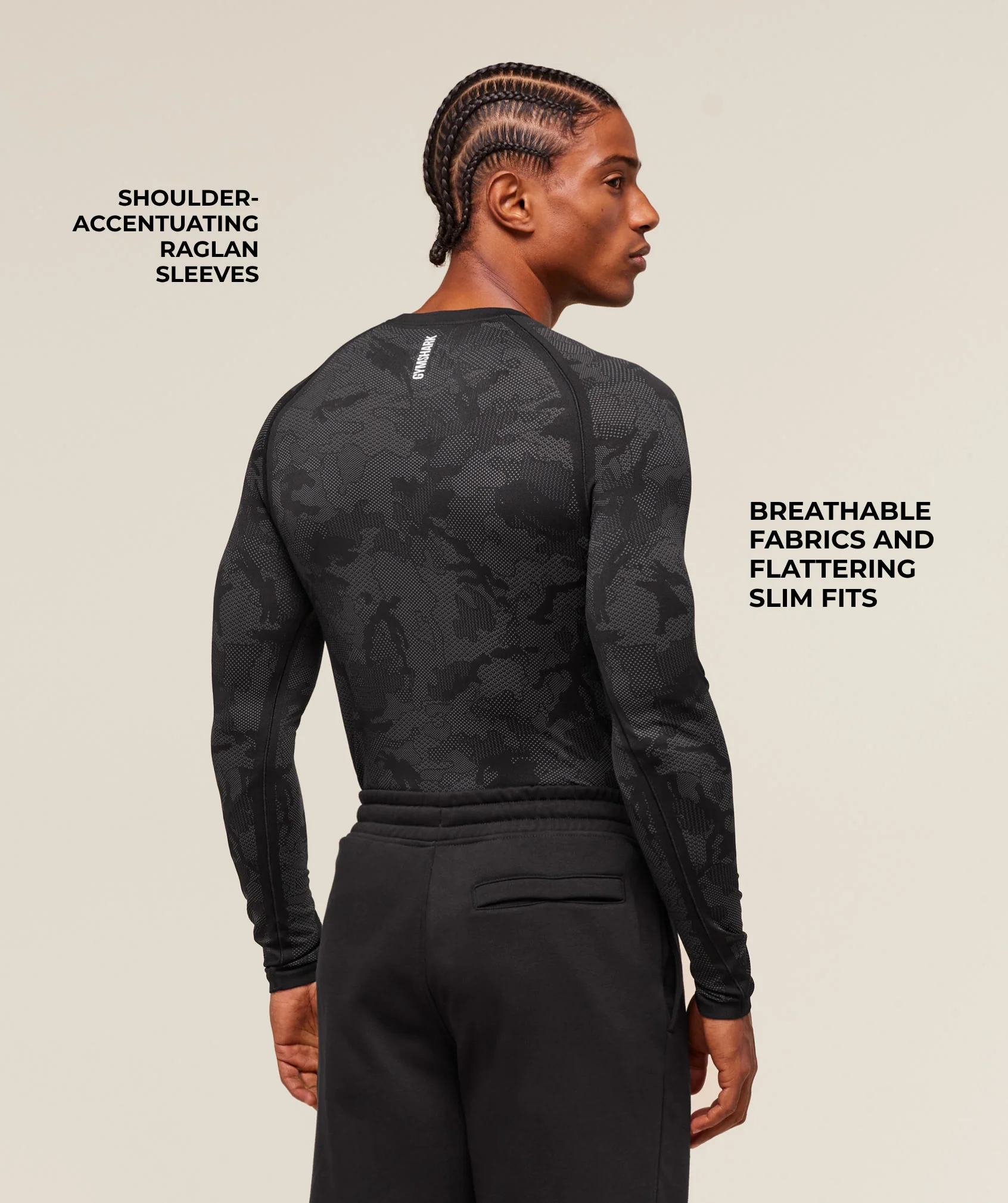 geo seamless long sleeve t shirt (black grey)
